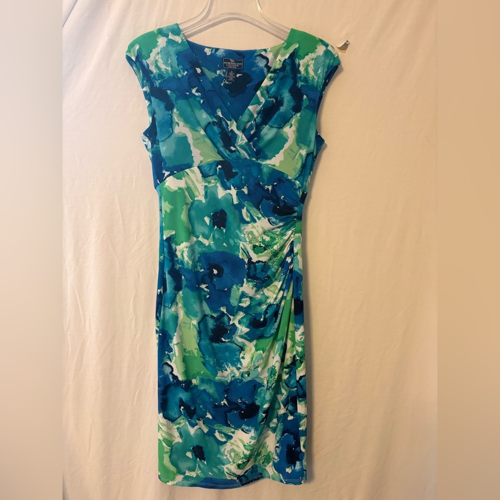 American Living Blue and Green Floral Midi Dress